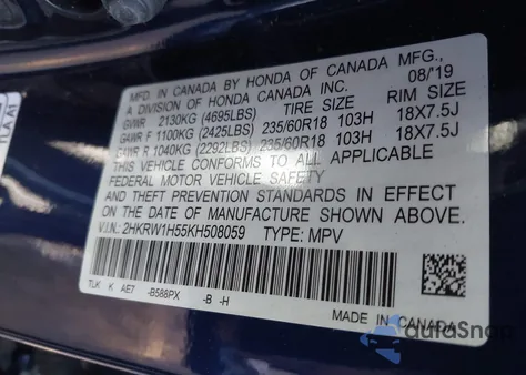 2019 Honda Cr-V Ex из США, поврежденный, VIN 2HKRW1H55KH508059